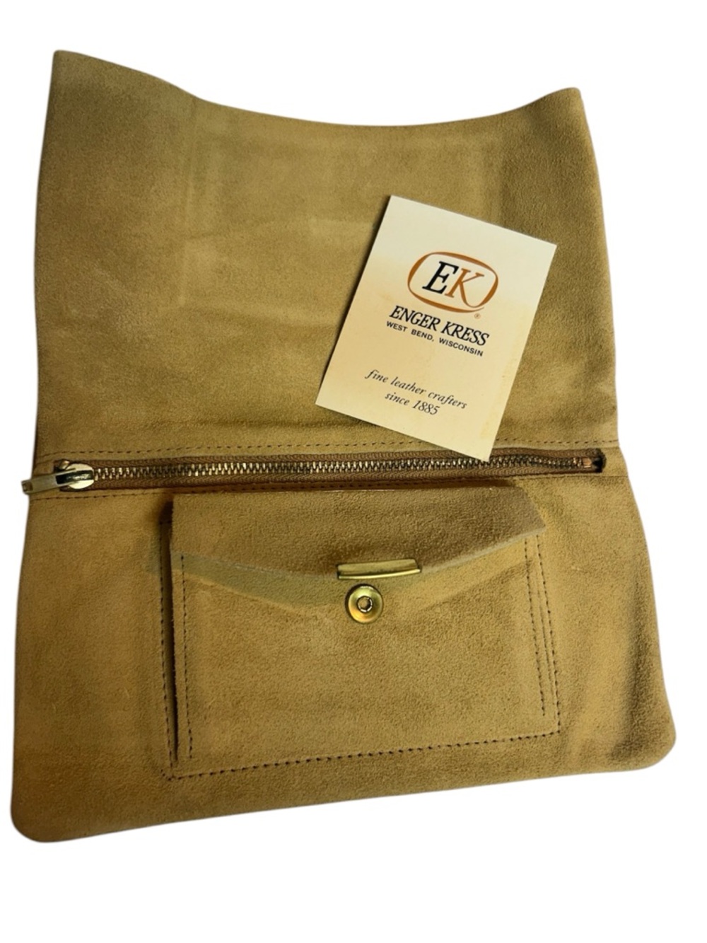 Suede Foldover Clutch in Tan